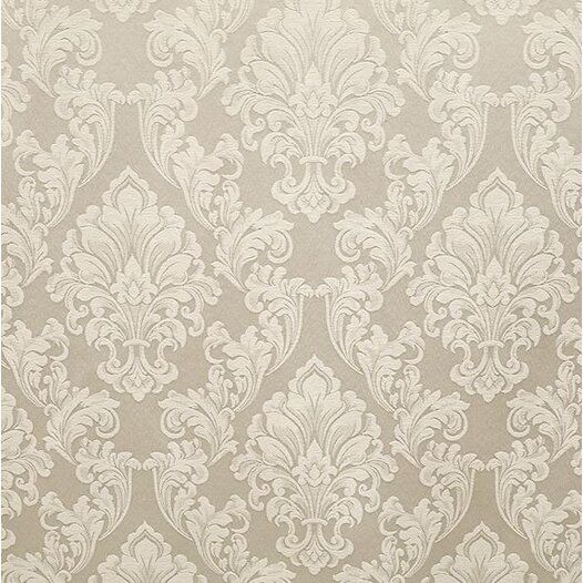 a beige and white wallpaper with an ornate design