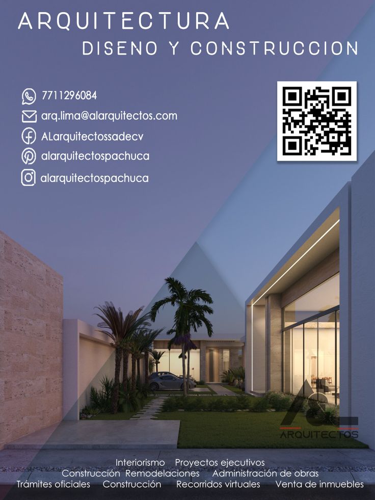 an advertisement for a building that is designed to look like a modern house with palm trees in the front yard