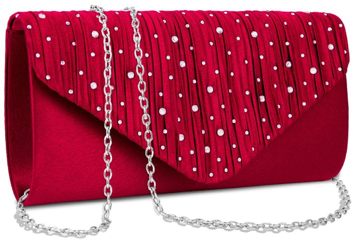 PRICES MAY VARY. Exquisite Design: Featuring a front flap with a magnetic button closure, this clutch exudes elegance. Crafted from high-quality satin fabric and adorned with a clear rhinestone overlay, complemented by sparkly glitter rhinestones of various sizes on the flap, creating a captivating visual appeal. Versatile 2-in-1 Style: Transform this clutch effortlessly into an evening bag, crossbody bag, or shoulder chain bag. The detachable chain provides flexibility, allowing you to clutch i Prom Dinner, Rhinestone Handbags, Purses For Women, Bridal Event, Shoulder Chain, Chain Bag, Chain Bags, Clear Rhinestones, Clutch Purse