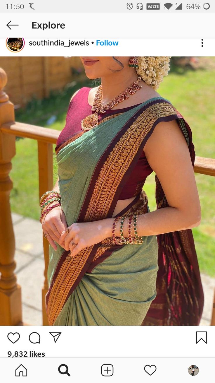 Simple Saree Look For Wedding, Simple Maharashtrian Look In Saree, Maharashtrian Saree Look Simple, Saree With Jewellery, Cotton Saree Blouse Designs, Simple Saree Designs, New Saree Blouse Designs, Traditional Blouse Designs, Cotton Saree Designs