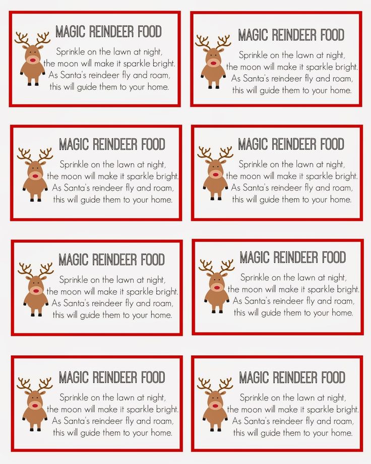 reindeer food labels with the words magic reindeer food on them and instructions for how to use them