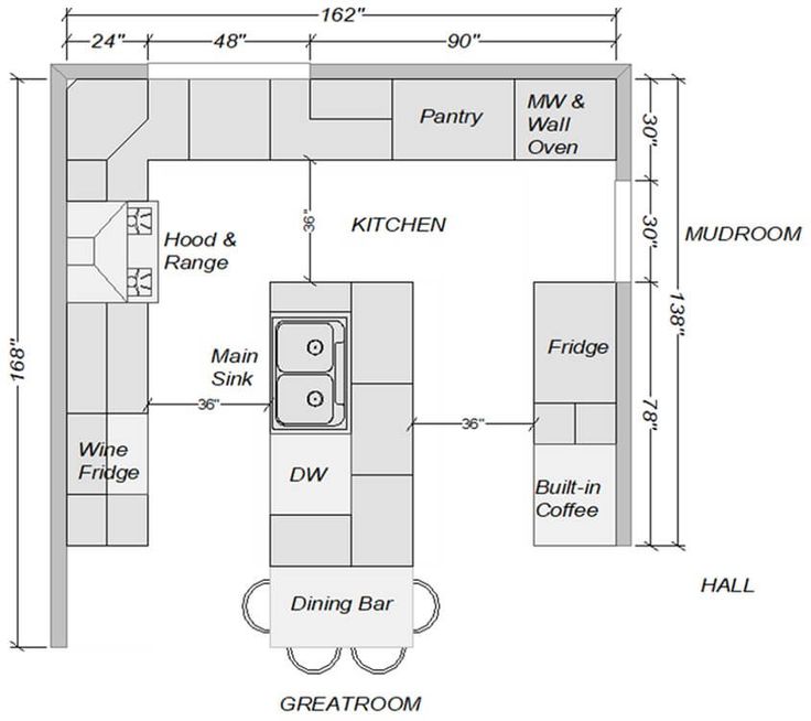 the kitchen layout is shown with measurements