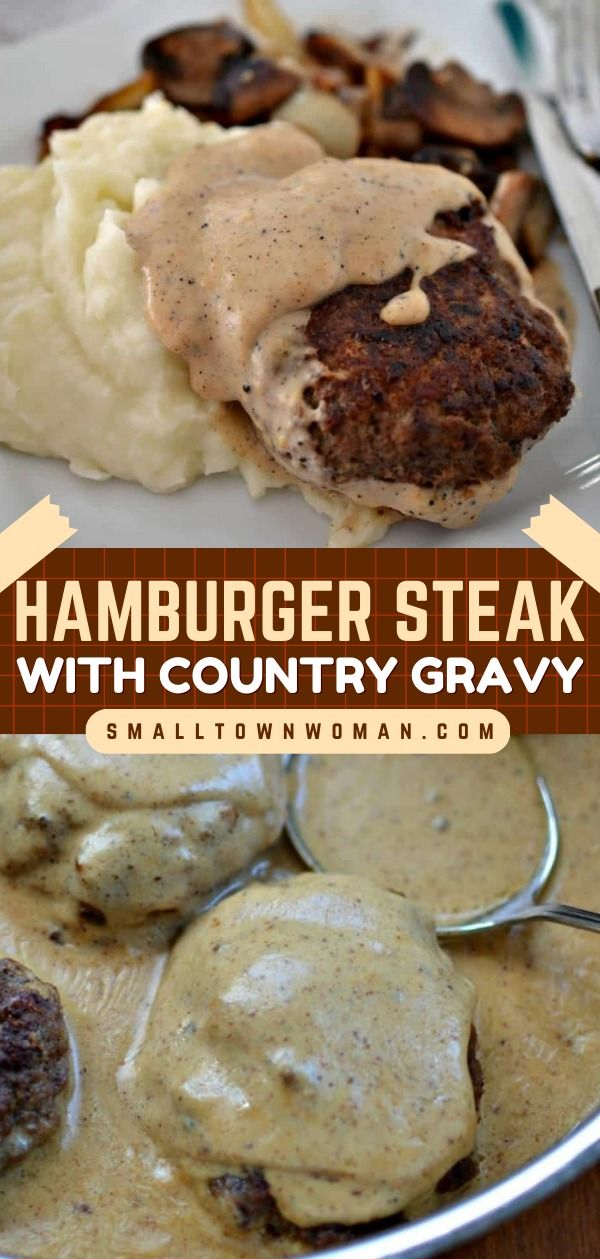 Treat your family to this hamburger steak! Smothered in creamy country gravy, this go-to comfort food is sure to be a hit even with picky kids. Save this homemade dinner recipe to enjoy an easy meal with ground beef on weeknights! Dinner Beef Recipes, Recipes For Dinner Beef, Hamburger Steak And Gravy, Dinner Beef, Ground Beef Recipe, Country Gravy, Hamburger Steak, Dinner With Ground Beef, Hamburger Recipes