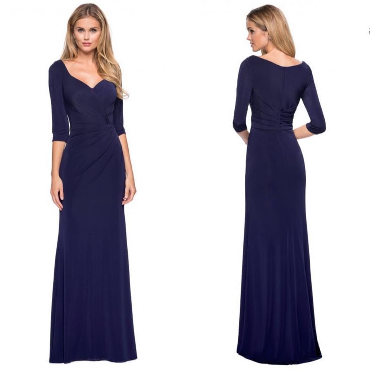 La Femme Sweetheart Neckline Long Jersey Dress 26955 In Navy Blue In Size 12 Nwt Floor Length Jersey Dress For The Mother Of The Bride Or Groom. Features A Sweetheart Neckline And Sleeves. Side Ruching Completes The Look. Evening Gown Shining Silky Fabrication Sweetheart Neckline Zipper Closure Maxi Length Occasion: Wedding, Gala, Fancy Party, Formal 100% Polyester Spot Clean Colors May Vary In Different Photos/Lighting, Etc. Please Kindly Note That Sales Are Final - No Returns, Exchanges, Or Ca Silver Maxi Dress, Long Jersey Dress, Wedding Event Dresses, Floral Evening Dresses, Different Photos, Burgundy Maxi Dress, Lace Evening Gowns, Silk Dress Long, Chiffon Dress Long