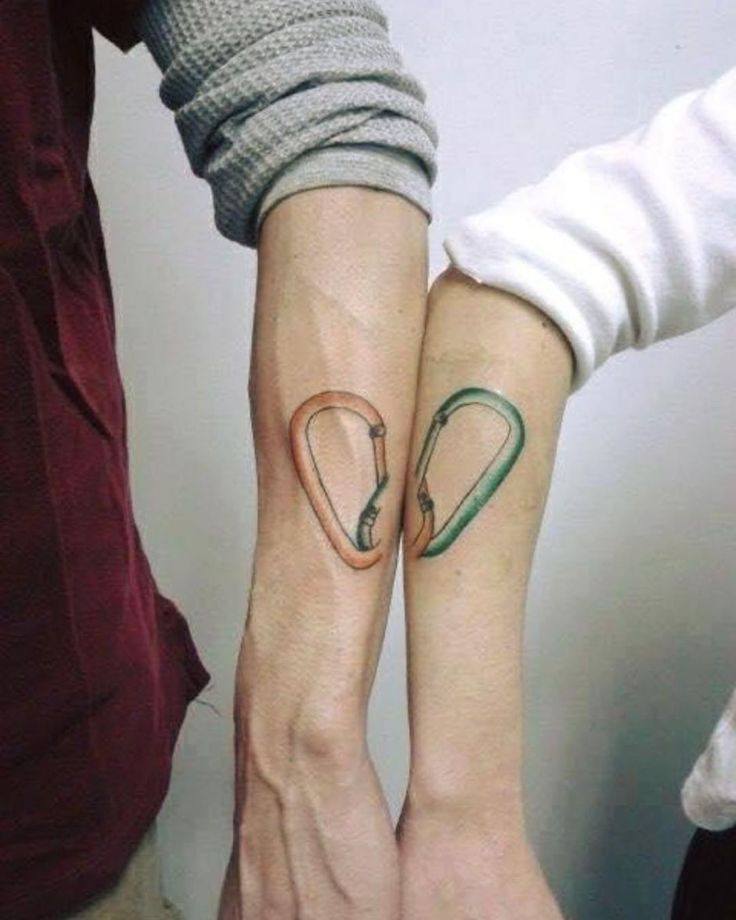 two people with matching tattoos on their arms