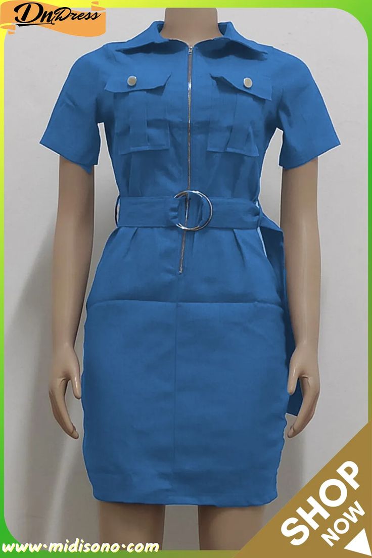 Blue Casual Solid Split Joint Turndown Collar Pencil Skirt Dresses Pencil Skirt Dress, Turndown Collar, Product Name, Dress Skirt, Pencil Skirt, Split, Pencil, Skirt, Collar