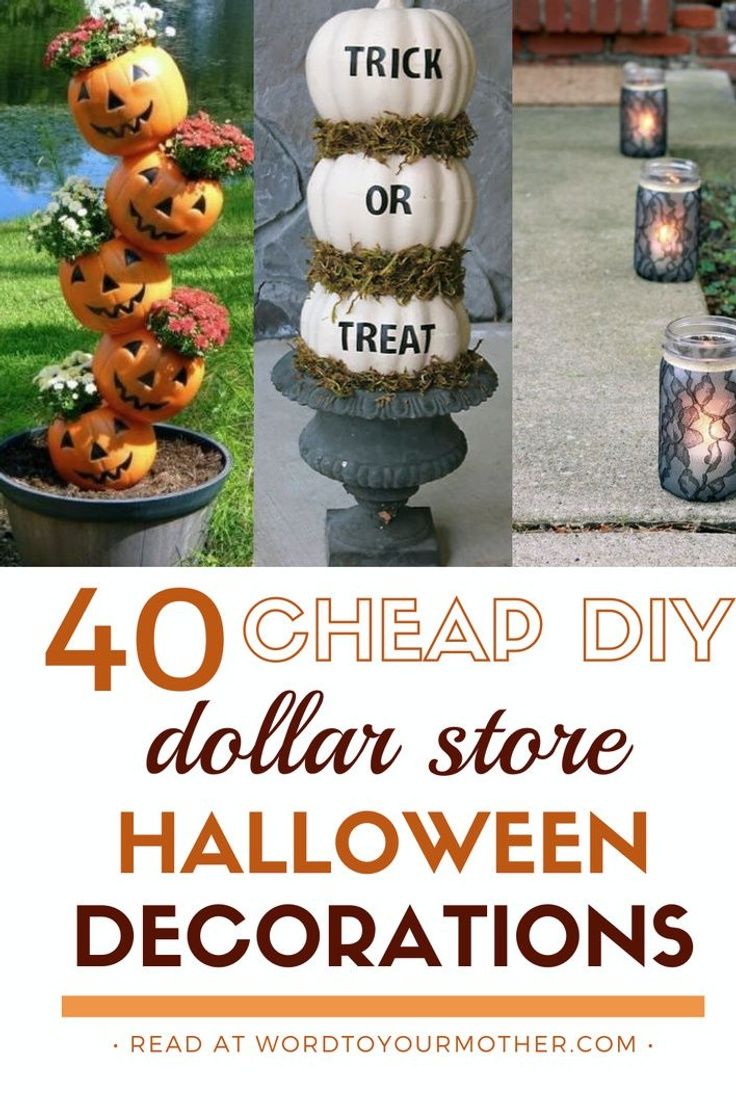 halloween decorations with pumpkins on them and the words 40 cheap diy dollar store halloween decorations