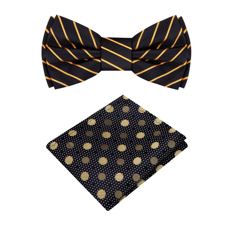 Black And Gold Perfect Stripe Bow Tie Introducing the ultimate accessory for the sophisticated gentleman - the black and gold pinstripe silk bow tie. This sleek and elegant bow tie is crafted from the finest silk and boasts a luxurious sheen that catches the light in all the right places, highlighting the subtle details of its classic pinstripe pattern. Available in both self-tie and pre-tied options, this bow tie is perfect for bow tie enthusiasts of all levels. The black and gold color scheme Elegant Gold Tie With Decorative Bow, Black And Gold Bow Tie, Elegant Gold Bow With Ties, Classic Luxury Bow Tie For Semi-formal Occasions, Classic Luxury Semi-formal Bow Tie, Types Of Bows, Pinstripe Pattern, Tie Matching, Gold Color Scheme