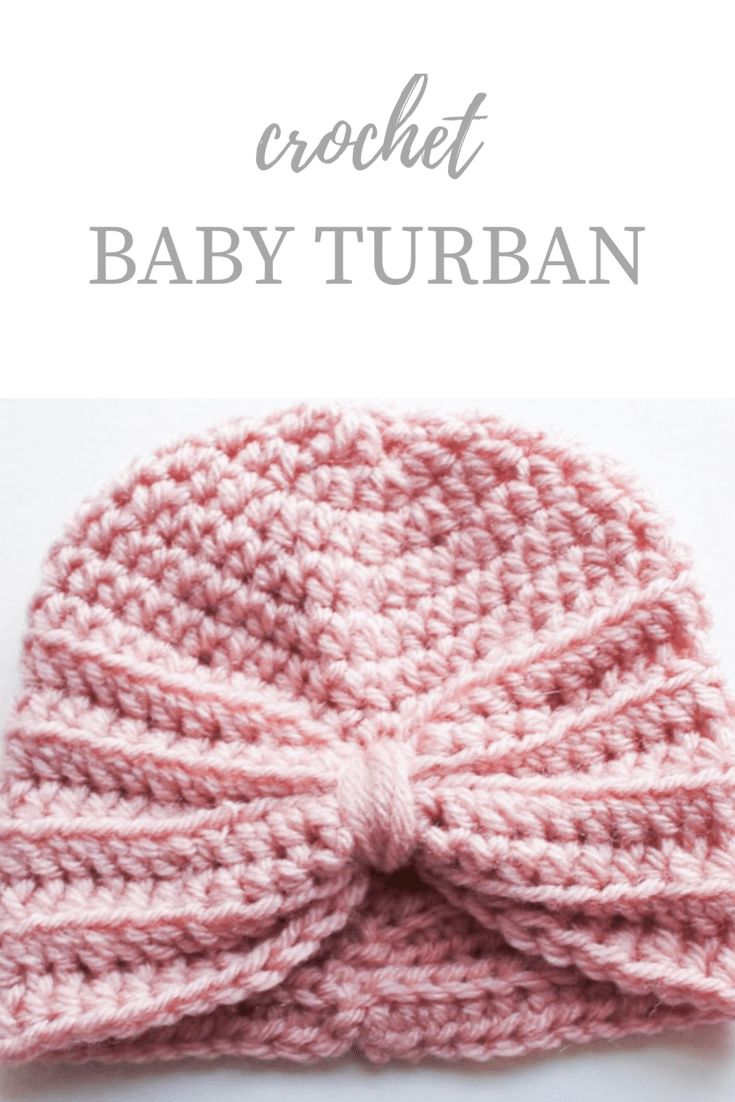 a crochet baby turban is shown with the text