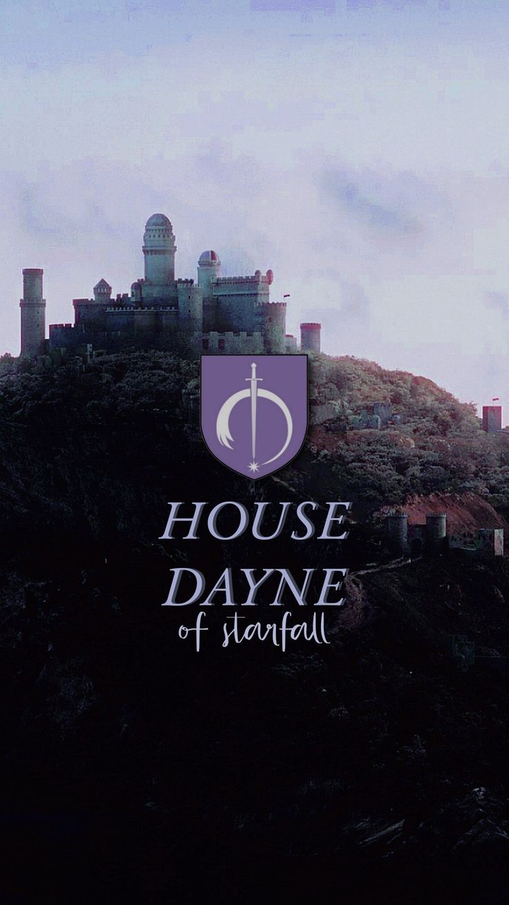 a castle on top of a hill with the words house dayne of shanfull