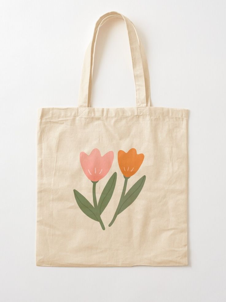 Tote Bag Painting Ideas Flowers, Handpainted Totebag, Tote Bag Painting Ideas Easy, Easy Tote Bag Painting, Totebag Painting, Tulips Orange, Tote Bag Painting, Diy Tote Bag Design, Handpainted Tote Bags