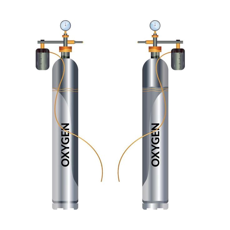 two oxygen cylinders connected to each other with the words oxygen written on one side and an oxygen attached to the second cylinder