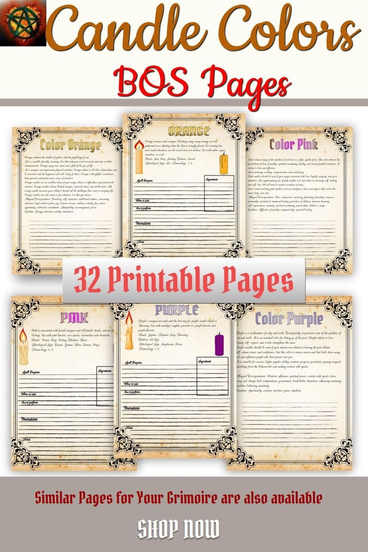 the printable page for candle colors