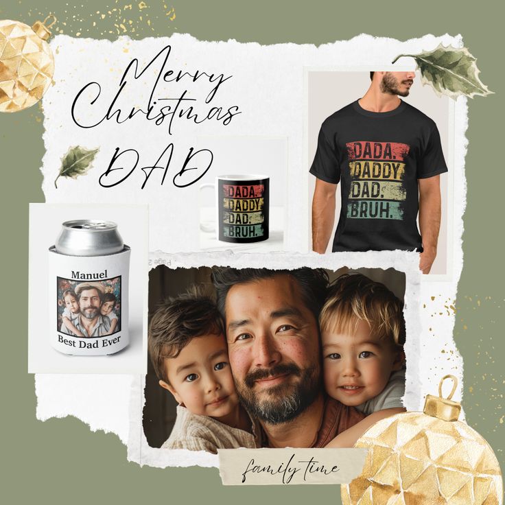 a collage of christmas items including a t - shirt, mugs and an ornament