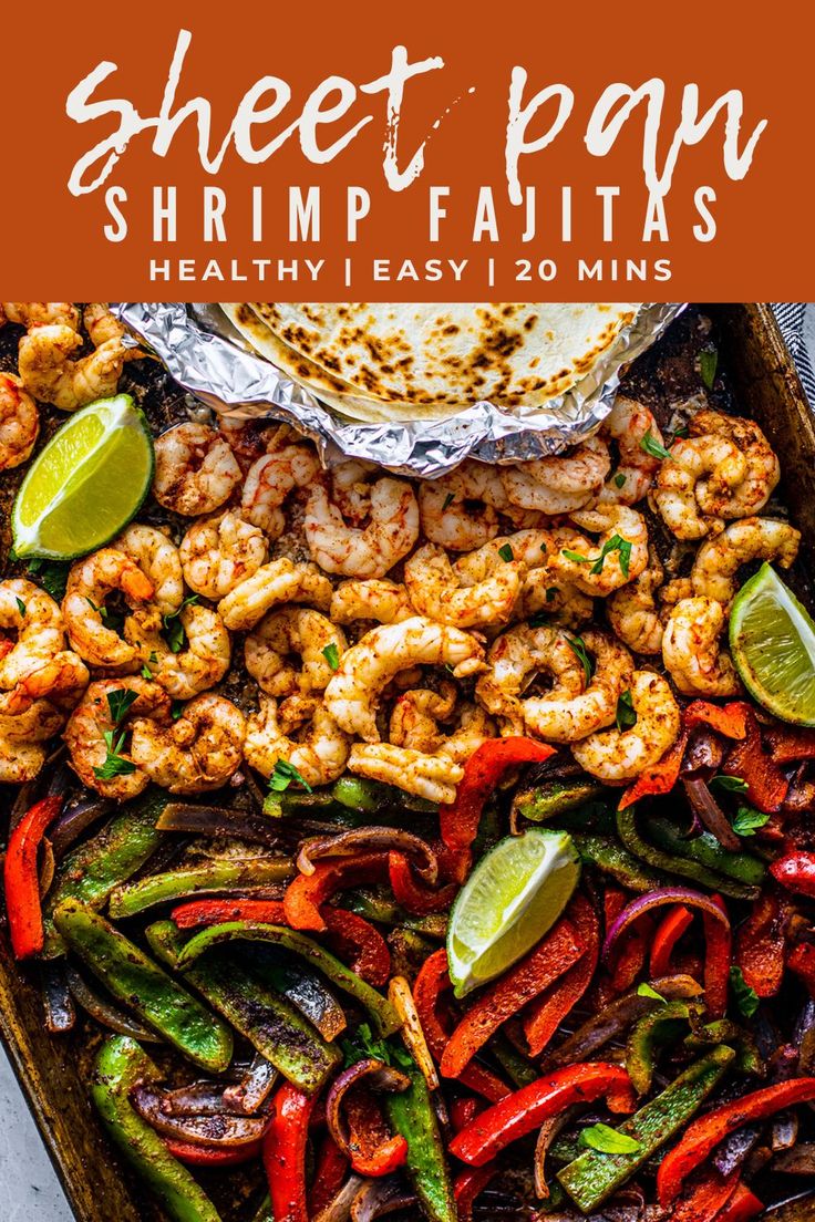 sheet pan shrimp fajitas with peppers and limes