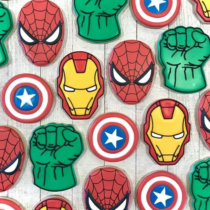 the avengers cookies are decorated like superheros