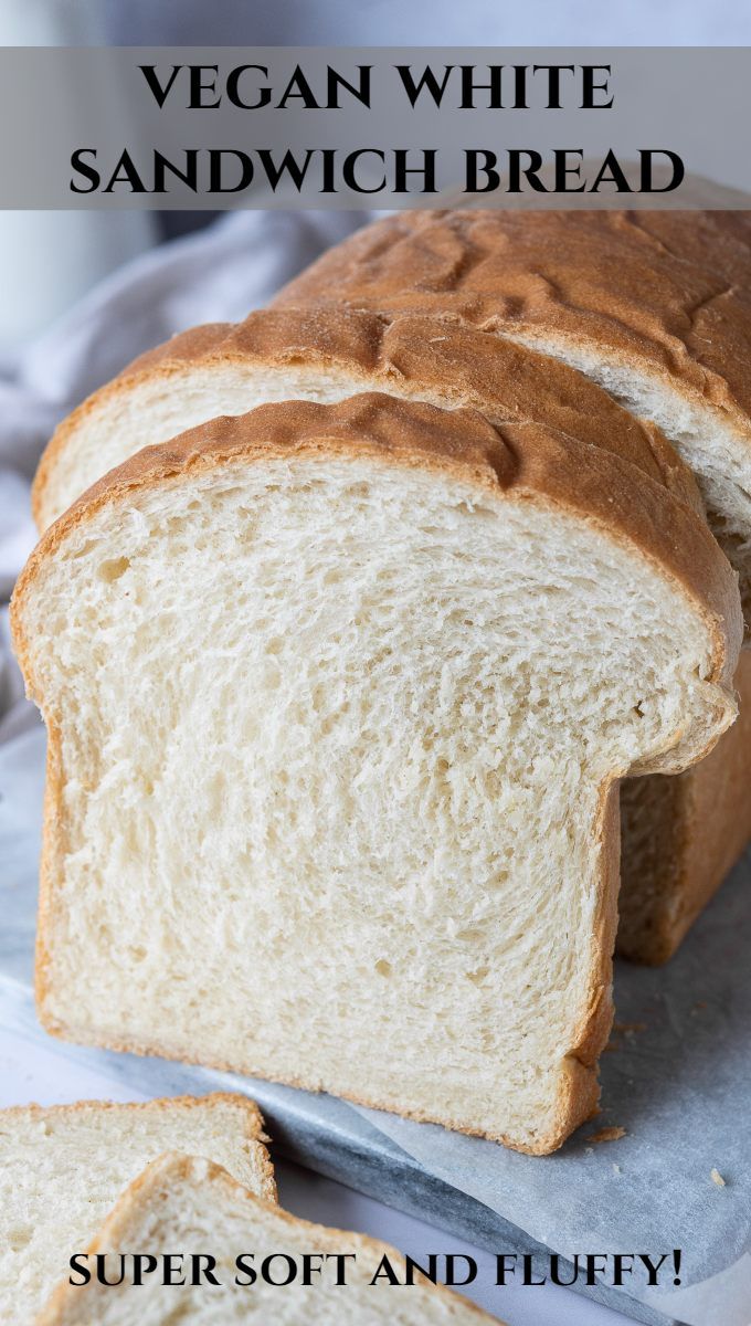 three slices of white bread sitting on top of a piece of paper with the words, vegan white sandwich bread super soft and fluffy