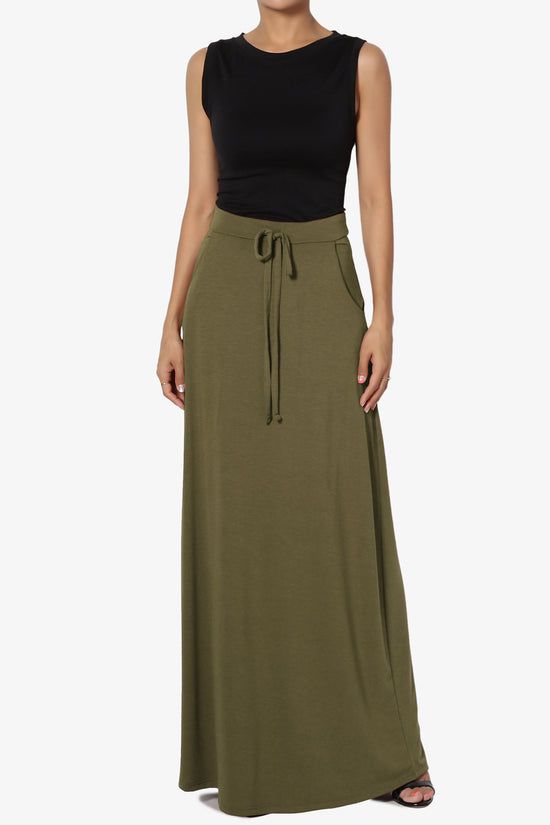 S~3X Drawstring Waist Pocket Drapey Jersey A-Line Long Maxi Skirt – TheMogan Casual Skirt With Tie Waist For Summer, Casual Maxi Skirt With Elastic Waistband For Summer, Casual Summer Skirt With Drawstring, Casual Maxi Skirt With Elastic Waistband For Beach, Casual Long Skirt With Drawstring, Casual Long Maxi Skirt With Drawstring, Casual Vacation Skirt, Casual Flowy Maxi Skirt, Spring Casual Maxi Skirt With Drawstring