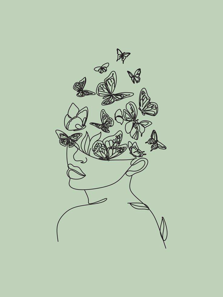 a person with butterflies flying out of their head