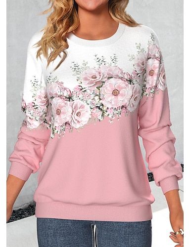 Cozy Coats, Dropped Shoulder Sweatshirt, Floral Sweater, Sweatshirt Women, Stay Cozy, Outfit Casual, Hoodie Design, Printed Sweatshirts, Long Sleeve Sweatshirts