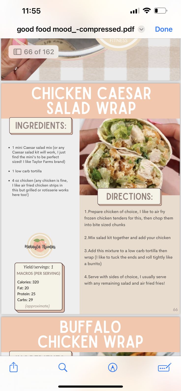 the menu for chicken caesar salad wrap is shown in this screenshote screen shot