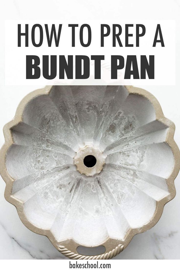 a white bowl with the words how to prep a bundt pan