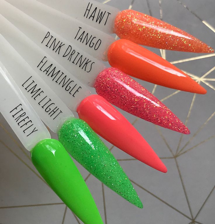 Hot Pink And Neon Green Nails, Bright Green And Blue Nails, Lime Green Dip Nails, Orange Nail Dip Powder, Bright Green And Pink Nails, Lime Green Hot Pink Nails, Lime Green Glitter Nails, Bright Coral Nails, Neon Coral Nails