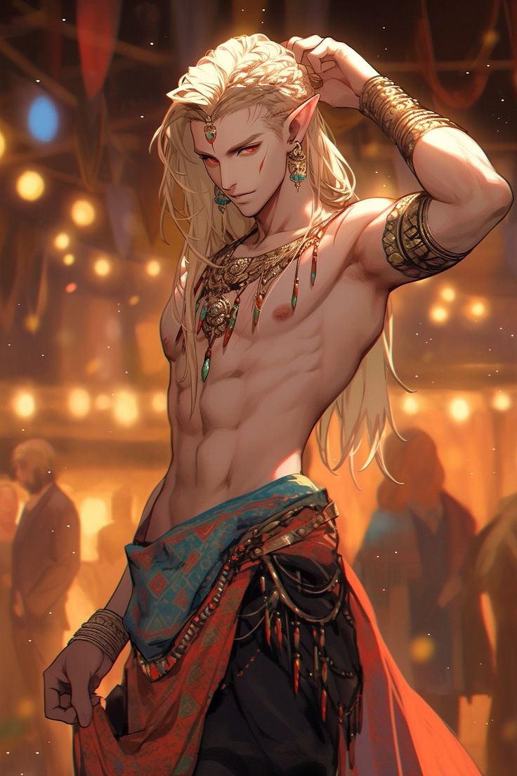 an image of a man with no shirt on in the middle of a dance floor