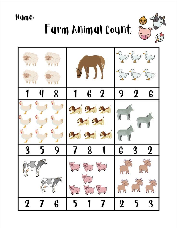 the farm animal count sheet is shown with numbers for each number and two different animals