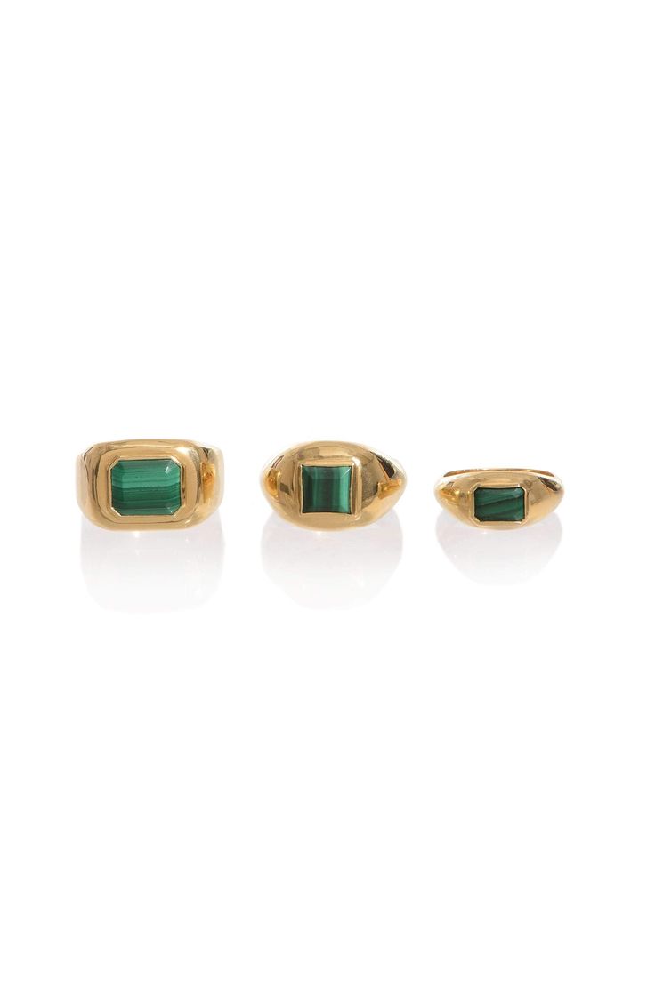 Large Ring 18K Gold By Gabriela Hearst Luxury Polished Emerald Jewelry, Luxury Green Open Ring Jewelry, Luxury Green Signet Ring With Polished Finish, Green 14k Gold Signet Ring With Bezel Setting, Luxury Emerald Rings With Polished Finish, Timeless Emerald Ring With Polished Finish, Emerald Signet Ring For May Birthstone, Fine Jewelry With Polished Emerald Finish, Yellow Gold Malachite Ring Gift