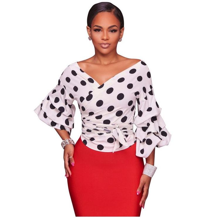 This polka dot chiffon wrap blouse featuring a plunging v-neck and petal sleeves is perfectly paired with skirts, jeans or pants. Made with a a polyester blend and comes in 2 fabulous color patterns. Polka Dots Blouse, Crisp White Blouse, Chiffon Blouses, Chiffon Wrap, Polka Dot Shirt, Neck Wrap, Polka Dot Blouse, Long Puff Sleeves, Floral Print Blouses