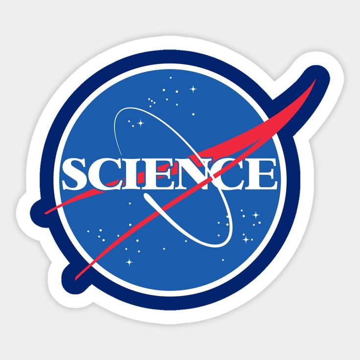 a sticker with the word science on it and an image of saturn in space