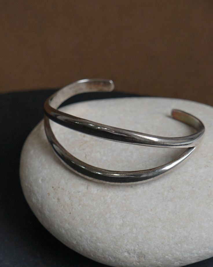 Sterling silver Approx. 2.25" inside, 1" open Made in Mexico Sterling Silver Jewelry With Polished Finish And Double Band, Sterling Silver Double Band Jewelry With Polished Finish, Double Band Sterling Silver Jewelry With Polished Finish, Modern Oxidized Cuff Bracelet Bangle, Silver Open Cuff Bracelet With Polished Finish, Timeless Silver Cuff Bangle, Timeless Silver Bangle Cuff Bracelet, Modern Oxidized Finish Cuff Bracelet Bangle, Modern Oxidized Finish Cuff Bangle Bracelet