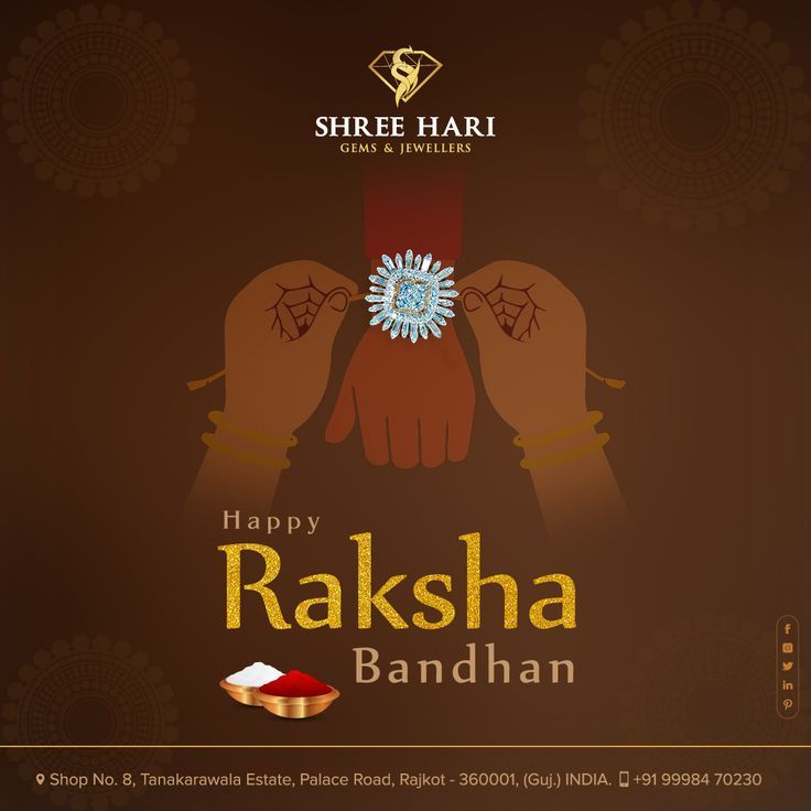 happy raksha bandhan greeting card with two hands holding a jewel on it