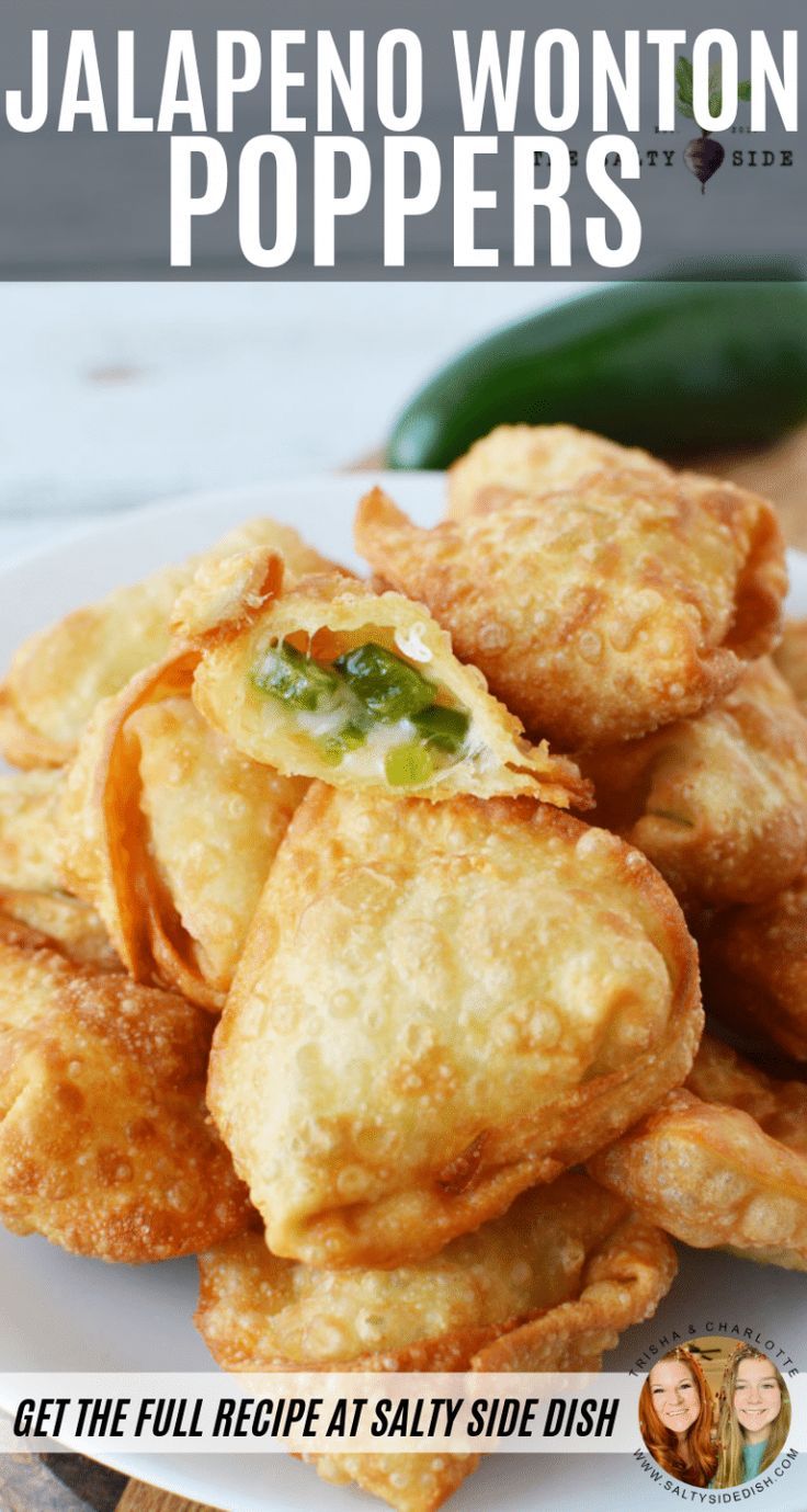 jalapeno wonton poppers on a plate with the title overlay