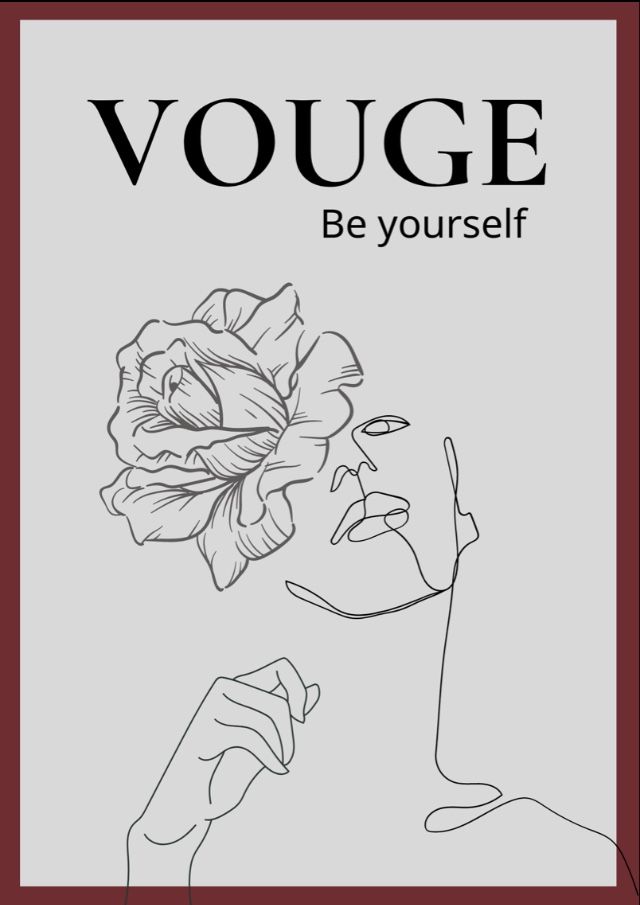 a black and white drawing of a woman's face with the words, voge be yourself