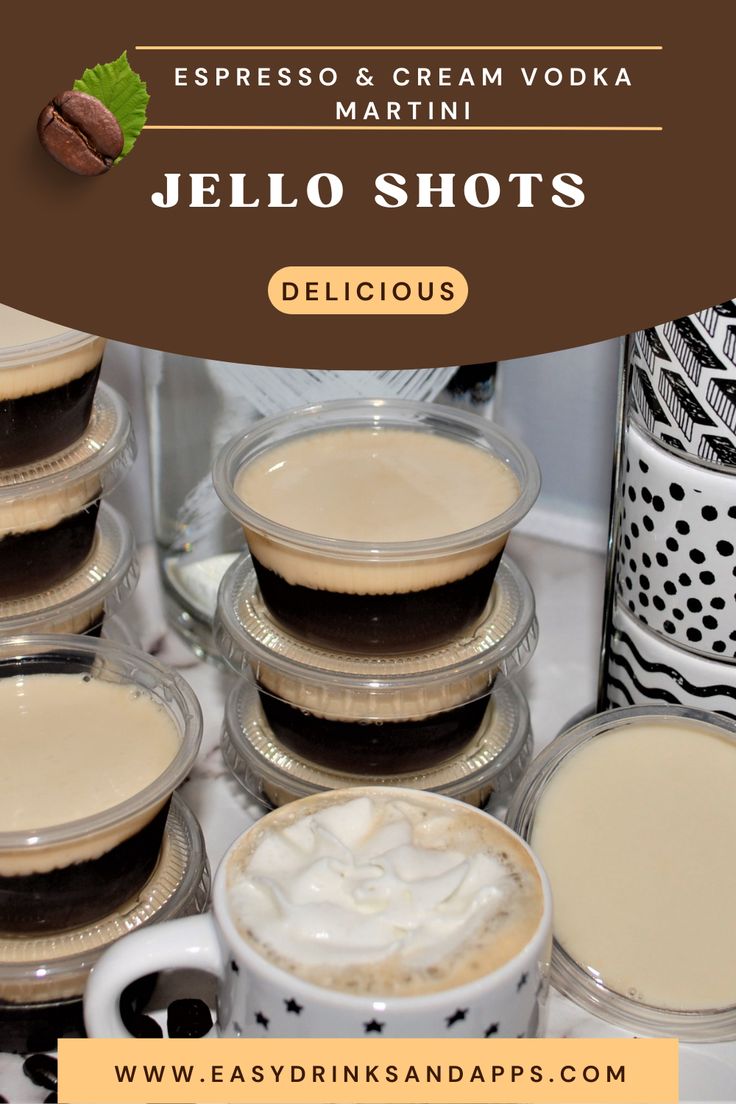 Have you ever wondered what Espresso & Cream Vodka Martini Jello Shots taste like? Well, wonder no more; they are delicious! The slightly sweet, rich, and creamy flavor will take you back to that first cup of coffee in the morning but rev you up for an adult night out. Tequila Pudding Shots, Kahlua Jello Shots, Creamy Jello Shots, Chocolate Jello Shots, Horchata Jello Shots, Whipped Jello Shots, Best Pudding Shots, Peanut Butter Jello Shots, Pickleback Jello Shots