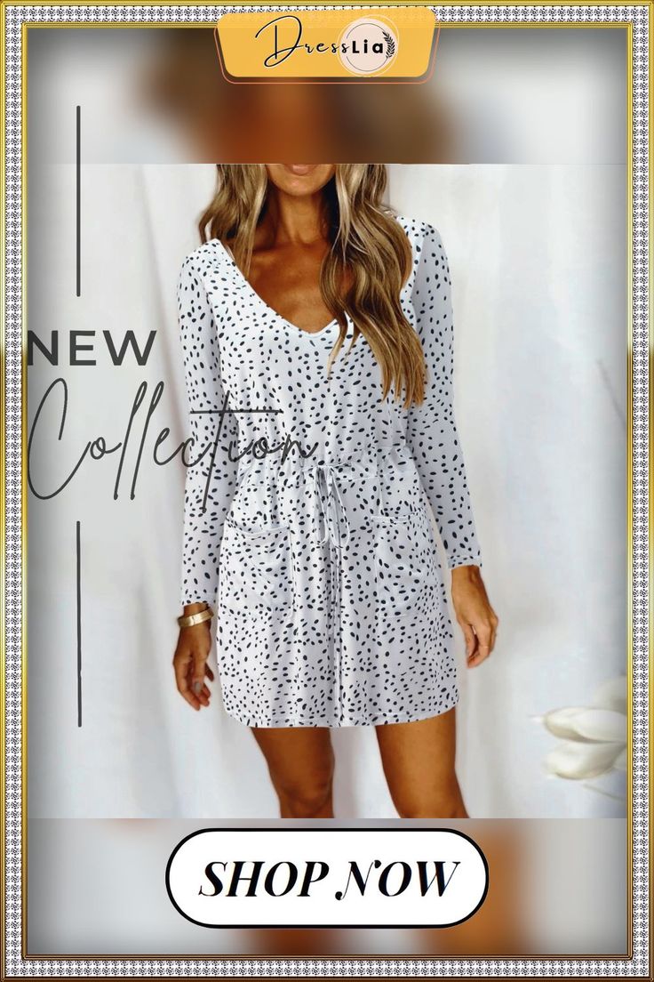 Printed V-neck Pocket Sexy Lace-up Long-sleeved Dress Sleeved Dress, Women's Fashion Dresses, Customer Support, Fashion Dresses, Dresses With Sleeves, Long Sleeve Dress, Lace Up, Fast Delivery, V Neck