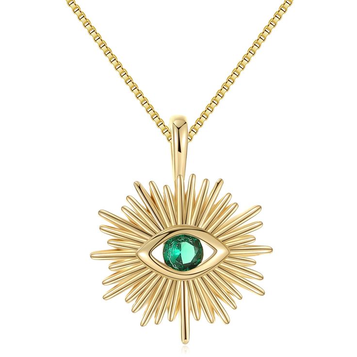 PRICES MAY VARY. ★18k gold pendant necklace with sun ray: a green cubic zirconia evil eye filled in sun ray pendant , sun ray means the spiritual light of freedom.Wearing it makes you optimistic confident and elegant.Comes with a black elegant free gift box that makes it a cute necklace as gift for women girls, girlfriend, wife, sister, daughter, mom,grandma on birthdays, Mothers’ Day, Christmas,Valentines Day, Graduation,Wedding, anniversary,Prom,Engagement, and any special dates to you. ★Daint Jewelry Rings Unique, Jewelry Packaging Design, Gold Necklace For Women, Rings Unique, Dainty Gold Necklace, Gold Necklace Women, Eye Pendant, Evil Eye Pendant, Cute Necklace