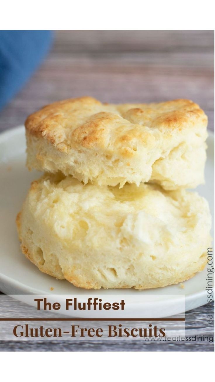 two biscuits stacked on top of each other with the words, the flufflest gluten - free biscuits