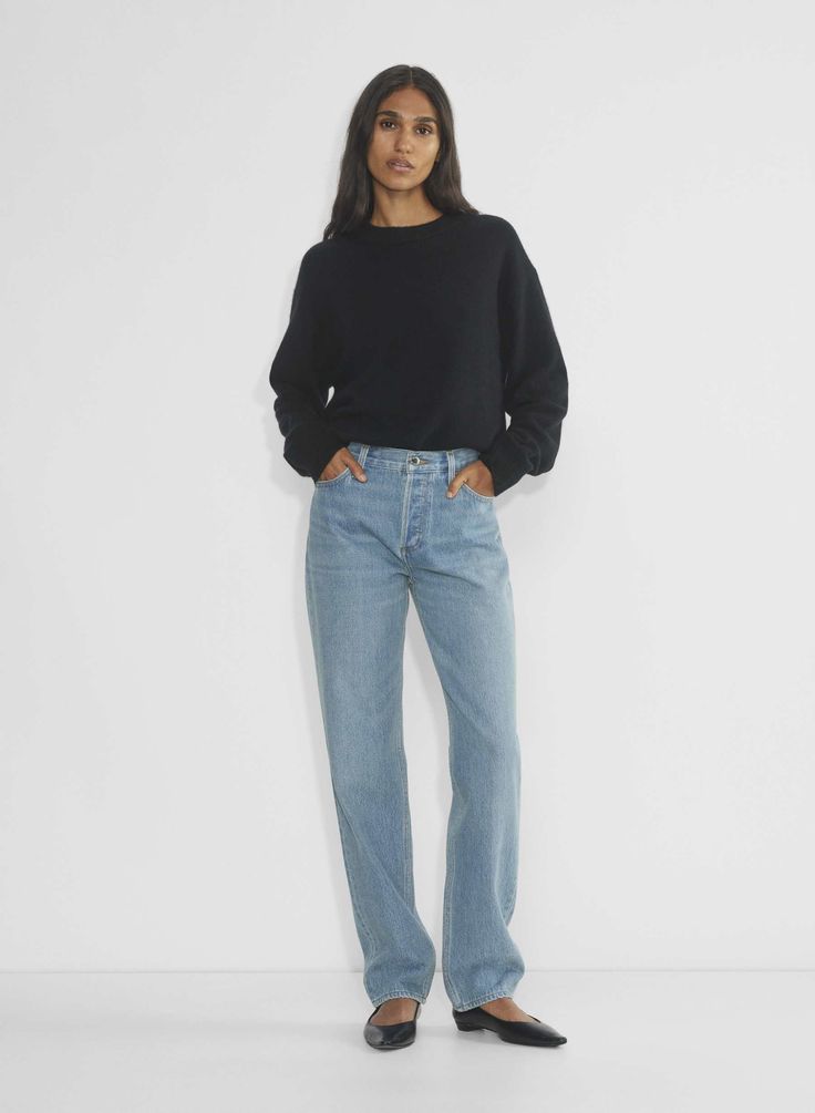 THE '90S CLASSIC MID-RISE RELAXED JEAN Denim Forum Jeans, Straight Leg Medium Wash Jeans For Elevated Casual, Light Wash Straight Leg Jeans For Elevated Casual, Trendy Relaxed Fit Jeans For Elevated Casual Occasions, Trendy Relaxed Fit Jeans For Elevated Casual, Classic Relaxed Fit Cropped Jeans In Denim Blue, Classic Rigid Denim Flare Jeans For Everyday, Classic Flare Jeans In Rigid Denim For Everyday, Elevated Casual Fall Jeans With Five Pockets