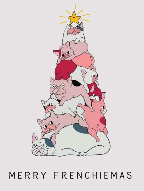 a christmas tree made up of pigs and stars with the words merry frenchiemas on it