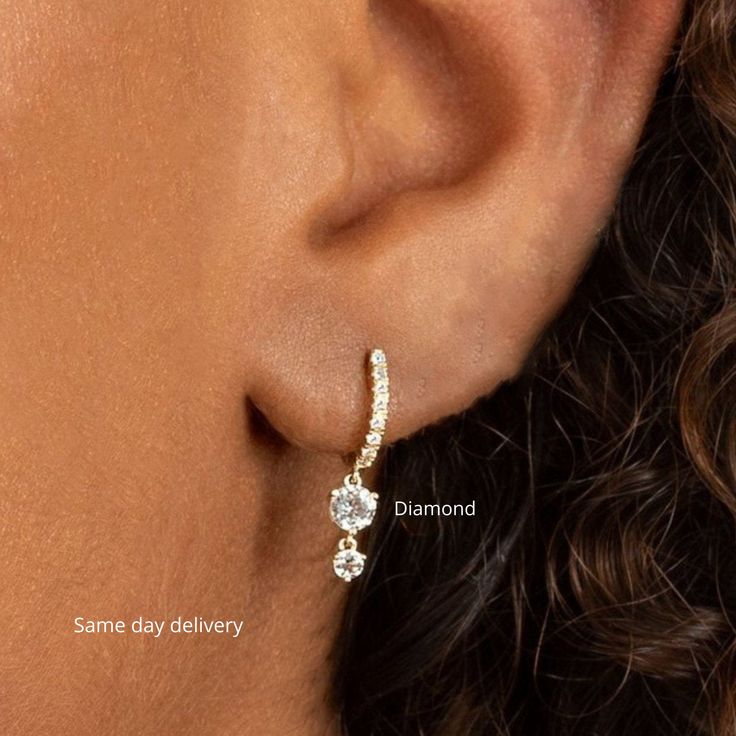 Diamond Hoop Earrings Small, Hoop Earrings With Charm, Hoops With Charms, Diamond Huggie Earrings, Diamond Huggies, Hoop Charms, Minimal Earrings, Simple Diamonds, Diamond Dangle Earrings