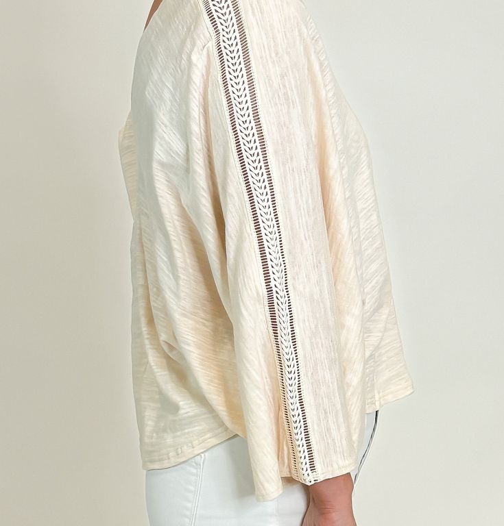 Introducing our Come By Naturally Top It comes in a natural cream hue, designed to effortlessly elevate your wardrobe with timeless style and comfort. Features: Poncho-style design for a relaxed, flowy fit Elegant V-neckline both front and back for a flattering silhouette Delicate lace detailing down each sleeve for a touch of sophistication Versatile color that pairs beautifully with any ensemble Fast shipping from Texas ensures you receive it promptly Fabric: 100% Cotton Brand: Gigio Experienc Curvy Girl Dress, Poncho Style, Natural Cream, Girls Denim, Basic Outfits, Red White Blue, Style Design, Timeless Style, Fragrance Free Products