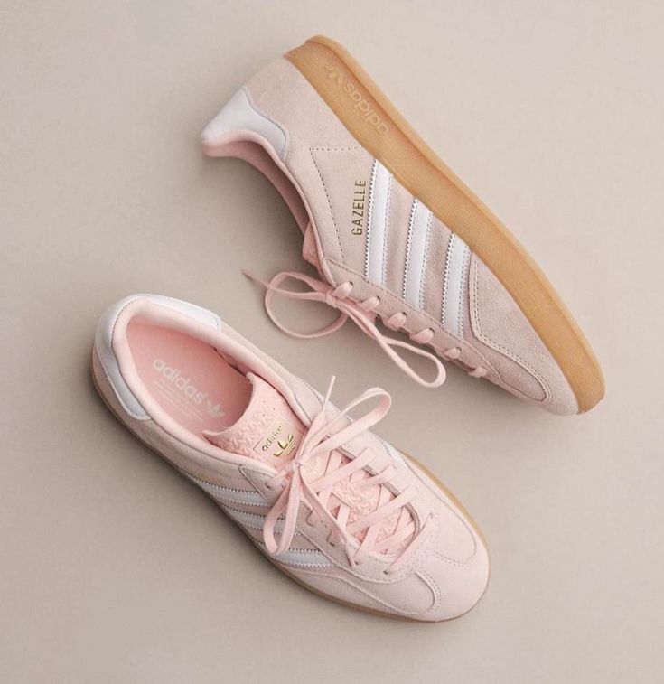 Adidas Gazelle Pink, Pink Gazelles, Light Pink Adidas, Adidas Gazelle Indoor, Pretty Sneakers, Dr Shoes, Preppy Shoes, Pretty Shoes Sneakers, Shoe Wishlist