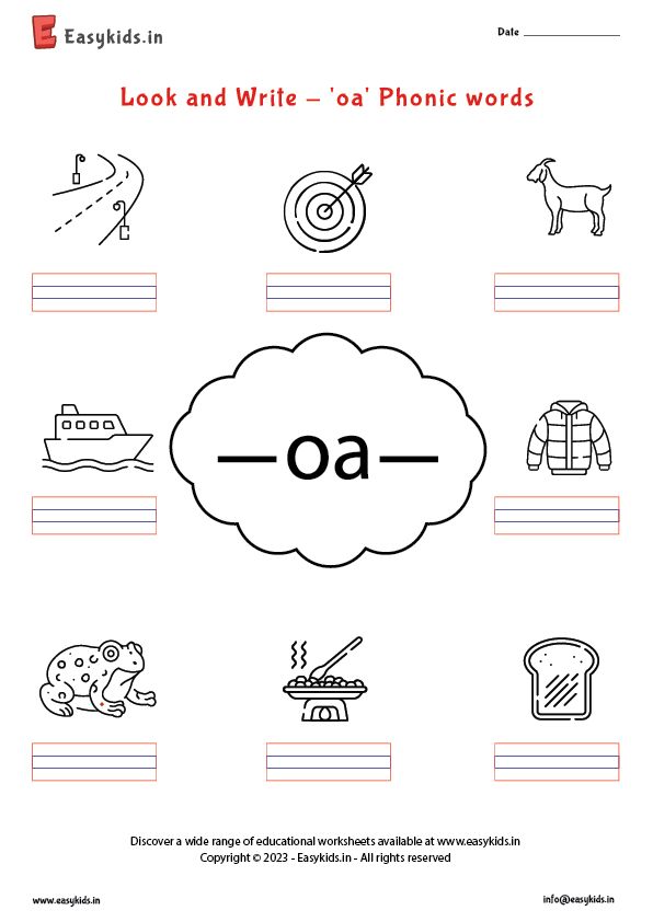 the worksheet for reading and writing words with pictures on it, including an oa