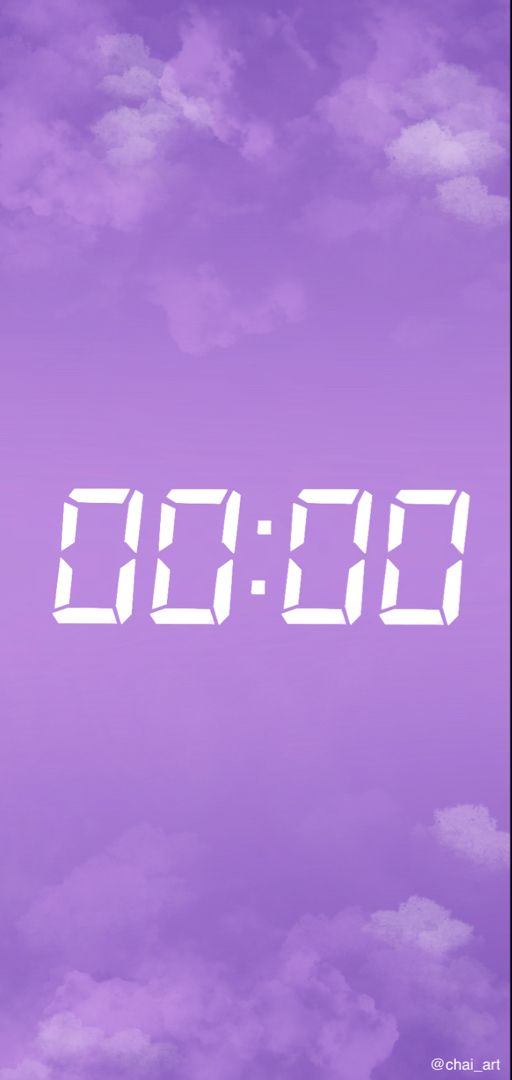 the digital clock is displayed in front of a purple background with clouds and blue sky