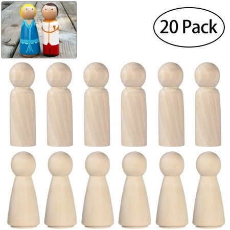 wooden peg dolls are shown with the price tag for each doll, which is approximately 20 inches tall