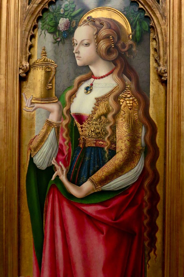 a painting of a woman holding a bell