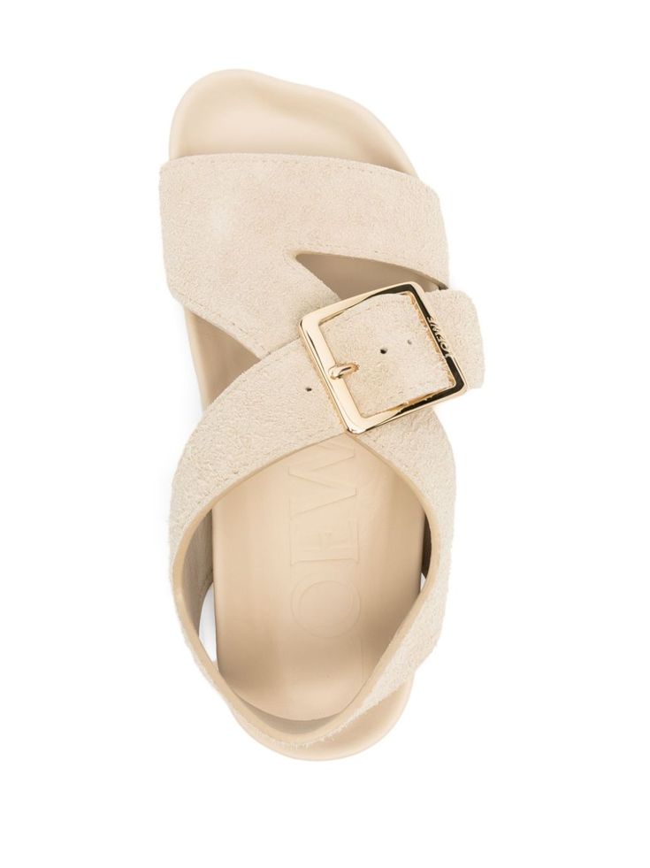 cream white calf suede square open toe crossover strap at the toe branded leather insole rubber sole gold-tone hardware side buckle fastening with logo-engraved buckle This item is in size 37 and the color is White Calf Leather Sandals With Buckle Closure And Square Toe, Square Toe Calf Leather Sandals With Buckle, Designer Open Toe Sandals With Gold Buckle, Designer Leather Sandals With Gold Buckle, Designer Suede Sandals With Buckle Closure, Cream Open Toe Sandals With Buckle Closure, White Leather Adjustable T-strap Sandals, White Open Toe T-strap Sandals With Leather Sole, Luxury Leather T-strap Sandals With Buckle Closure